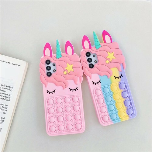 Cute Multicoloured/Pink Unicorn Design Fidget Push Bubble Phone Case For Samsung - Picture 2 of 10