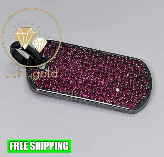 Colgante con dije de etiqueta de perro sobre oro negro de 14 quilates redondo de 3,00 quilates rubí rosa simulado para hombre Foto 4 de 4