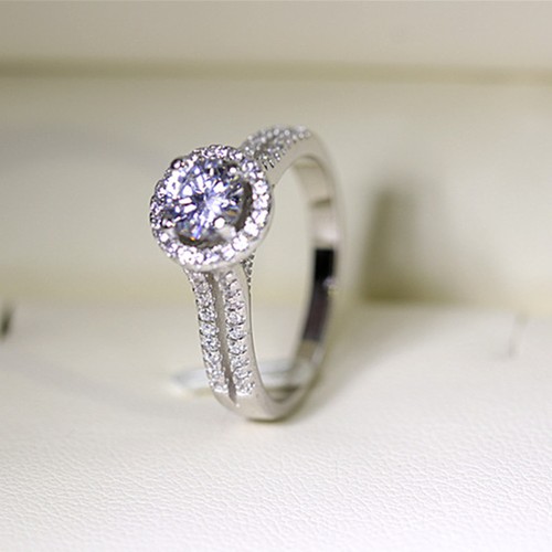 Anillo de boda para mujer Double Rowes 2 quilates joyería circular plata 925 talla 4-9,5 - Imagen 6 de 8