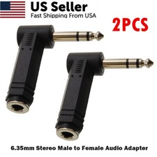 2X Right-Angle 1/4" 6.35mm TRS Stereo Male to Female Audio Adapter