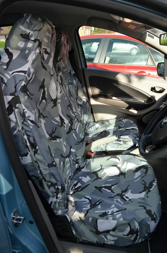 Renault Zoe 2012+ par de fundas de asiento delanteras impermeables grises camuflaje a medida - Imagen 2 de 2