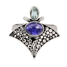 Natural Iolite - India  Blue Topaz 925 Sterling Silver Ring PS5S s.6 CR63189