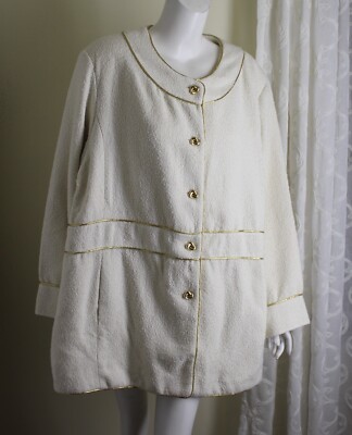 NWT Linea Louis Dell'Olio Sz 3X White Tweed Gorgeous Gold Ivory Long Blazr Jack