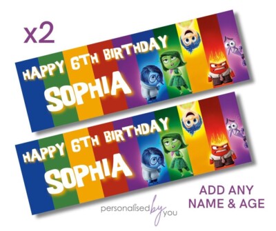 2x personalisierte Inside Out Motiv Geburtstag Banner GROSSES Poster FÜGEN SIE EINEN BELIEBIGEN NAMEN HINZU ALTER