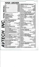 AvTech - Piper Archer Checklist Laminated Check List