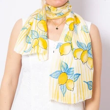 Hand Painted Silk Scarf Striped Amalfi Lemon Summer Scarf Gift for Wife 14X53