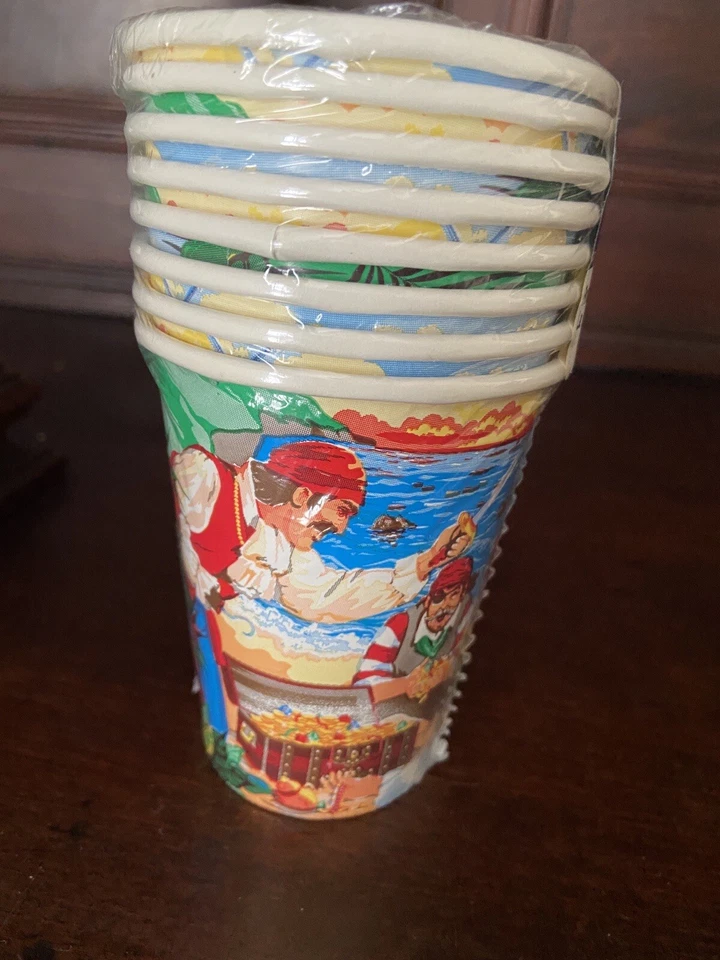 Amscan Boys Kids Pirate Theme Birthday Party Tablecloth + Cups (8) Sealed New - Image 2 of 4