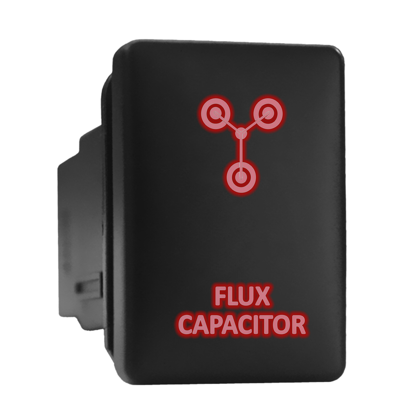 Red Backlit FLUX CAPACITOR Push Switch 1.28x0.87in Fits Toyota