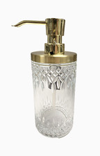 NEW LEA JADE CRYSTAL GLASS,BRUSHED GOLD TONE PUMP SOAP,LOTION DISPENSER