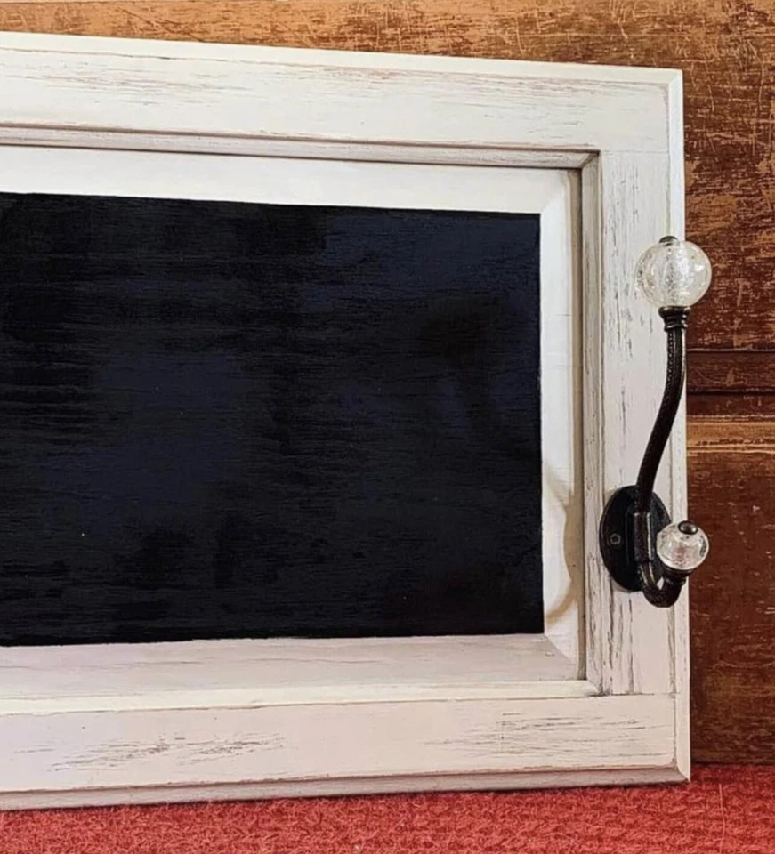 Wood Framed Chalkboard Coat Rack Hanging Message Board Shabby Chic Handmade - Image 3 of 4
