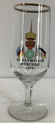 Rare Original 1972 Munchen Olympics Munich Stemmed Wine Glass XX Olympiade 6 1/2