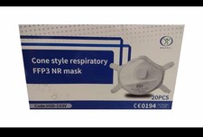 Dust mask FFP3 NR, cone style respiratory mask with valve Pack Of 20