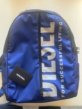 Diesel Men Navy Blue Big Logo Backpack FOR SUCCESSFUL LIVING Luxury Casual Italy