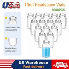 1000pcs 10ml Sample Vials Clear Glass Bottle 20mm Crimp Top Headspace HPLC Flat