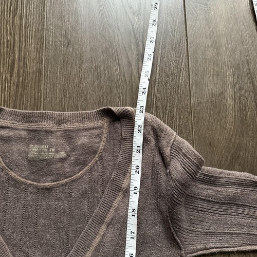 Y2K Brown Knit Sweater Womens Medium V-Neck 3/4 Sleeve Slim Fit Mossimo - Picture 7 of 7