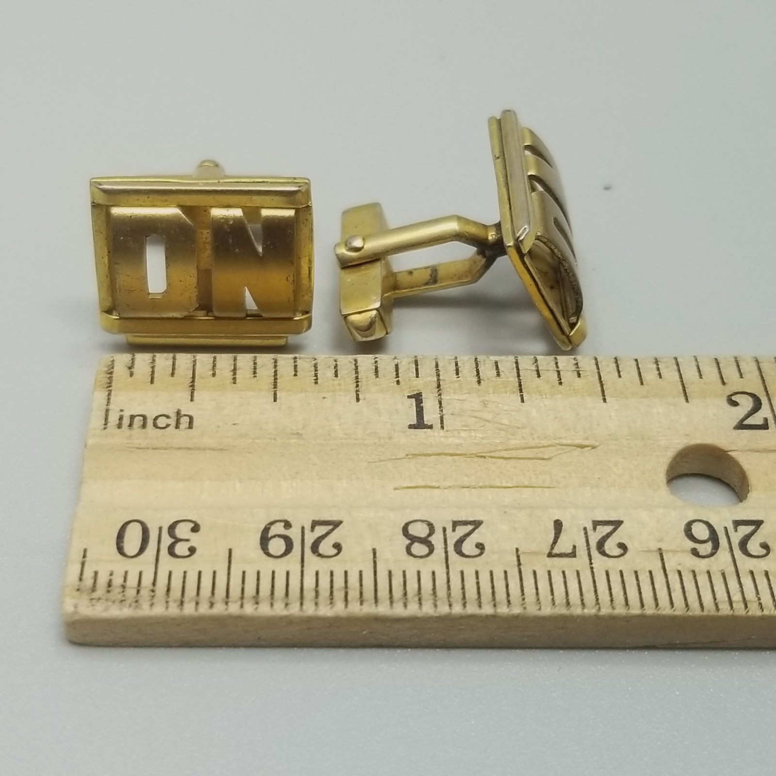 Vintage DN Monogram Rectangle Cufflinks Gold Tone… - image 6