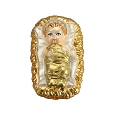 Old World Christmas Glass Clip On Christmas Ornament, Baby Jesus In Manger