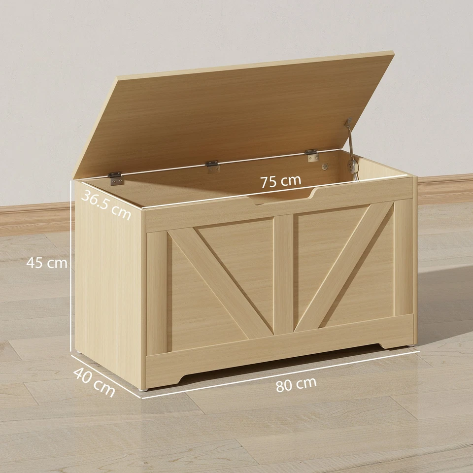 HOMCOM Storage Trunk with 2 Safety Hinges, 80cm, Natural Wood Finish - Image 3 of 4