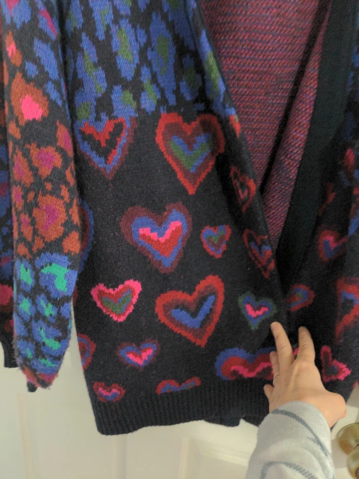Cárdigan Farm Rio Mujer Ikat Corazones Teñidos Manga Globo Frente Abierto Mezcla Lana M Foto 4 de 4
