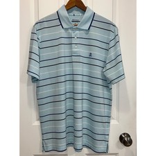 Brooks Brothers Mens Large Blue Striped Performance Golf Polo Shirt Short Sleeve