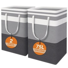 2-Pack Large Collapsible Laundry Baskets - 75L Freestanding Waterproof Hamper...