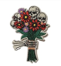 SKELETON HAND WITH SKULLS FLOWERS - Embroidered Iron-On/Sew-On Patch