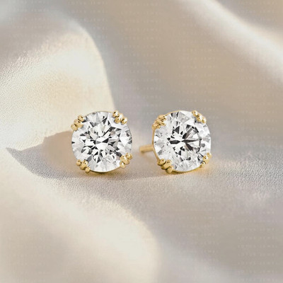 Round Cut 1.5Ct each Diamond Stud Earrings, 10k Solid Gold Solitaire Stud