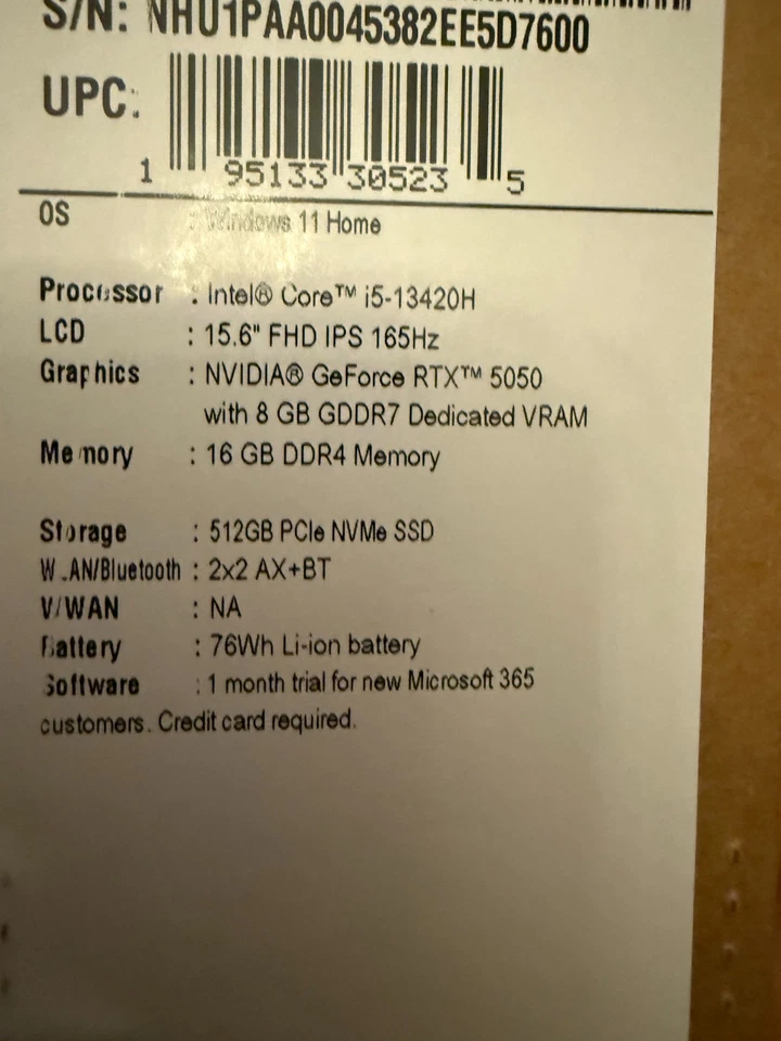 Acer Nitro V Gaming Laptop 15.6" FHD 165Hz RTX 5050 Intel i5-13420H/16GB/512GB - Image 2 of 2