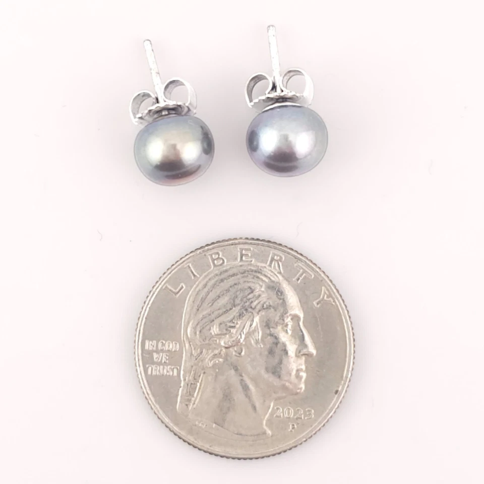 Perlas de pavo real cultivadas Honora de 9 mm gris plata de ley 925 poste nuevo Foto 2 de 4