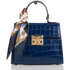 ITALIAN PREMIUM LEATHER CROC EMBOSSED BAG HANDBAG W ACCENT SCARF- MADE IN ITALY