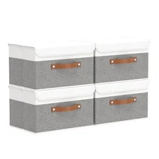 Large Fabric Storage Box with Lid, Collapsible Wardrobe Organiser, Cubes For ...