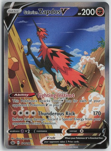 Galarian Zapdos V 174/198 Ultra Rare Chilling Reign Pokemon Holo Near Mint