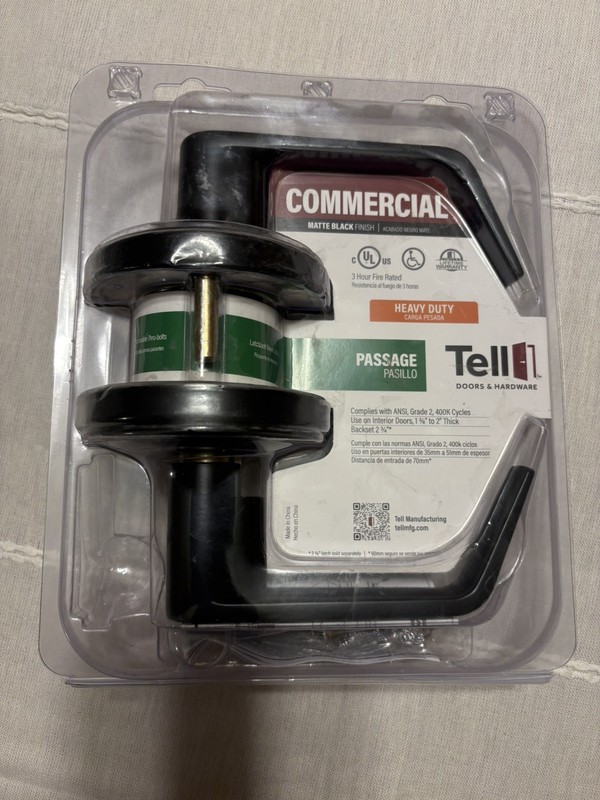 Tell Manufacturing Heavy Duty Matte Black Interior or Hall/Closet Passage handle