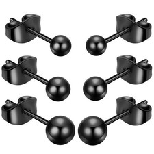 Titanium Ball Earrings Hypoallergenic Studs for Women Men Sensitive Ears Blac...