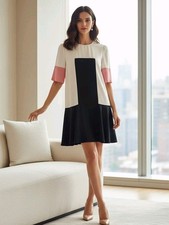 Alexander McQueen Acetate Rayon Blouse Top Mini Dress Ivory Black Pink Sz 40 S