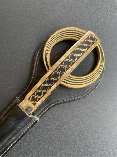 Vintage German Brass Scissors & Letter Opener Set Black Sheath MCM - Picture 2 of 15