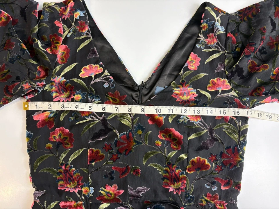 ModCloth Dress Size 2 Black Velvet Burnout Multicolor Floral Long Slit Y2K 90’s - Image 4 of 4