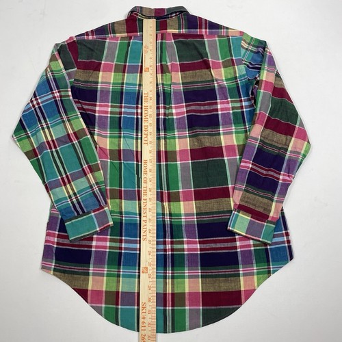 Ralph Lauren Shirt Mens Large Green Multi Plaid Indian Madras Long Sleeve Vtg - Picture 9 of 12