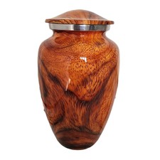 Metal Urn in wooden colour Human Ashes Adult Cremation Urns in Velvet Bag 10 in