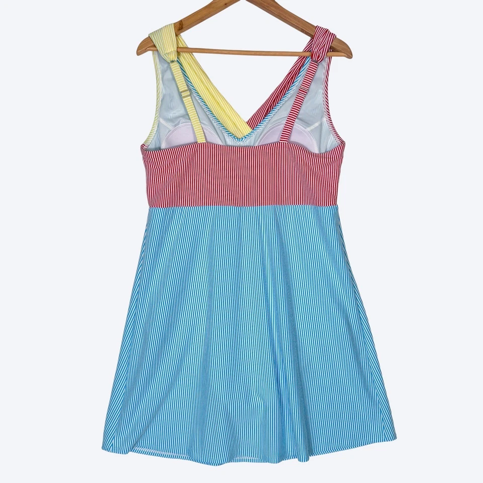 Lands' End NEW Retro Seersucker Striped Swim Dress Plus Size 16 Colorful Modest - Image 2 of 4