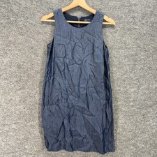 Gap Dress Women PXS Petite Blue Shift Midi Zipper Sleeveless Lined Round Neck