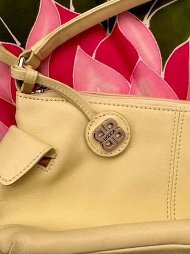 BOSCA Leather Mini Shoulder Bag Purse Vacation Buttercream Yellow Zip Closure - Picture 9 of 9