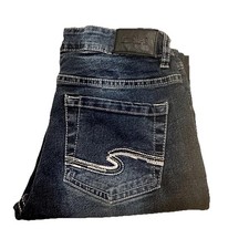 SILVER JEANS CO Boys 14 28x28 Dark Blue Nathan Straight Leg Stretch Adjustable