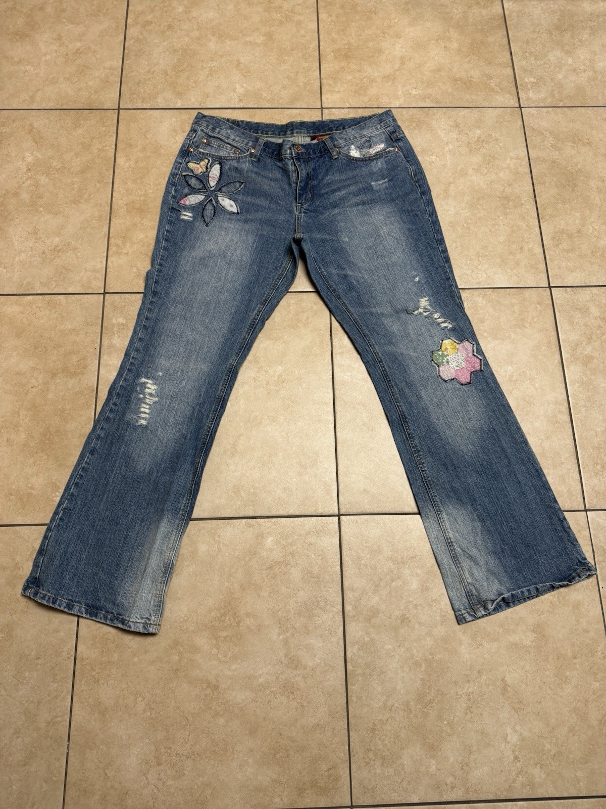 Bongo Let Me B Bootcut Patchwork Jeans Floral But… - image 1