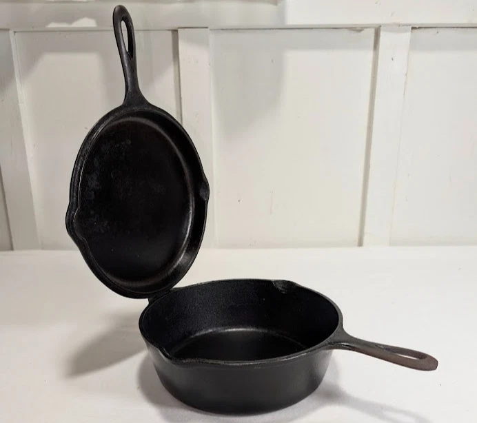 Vintage Lodge Foursome 4-IN-1 Cast Iron Skillet & Hinged Lid Set USA # 8
