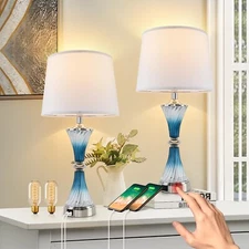 Nightstand Lamps Set of 2 Bedside Crystal Lamp Touch Dimmable Table Lamps Mod...