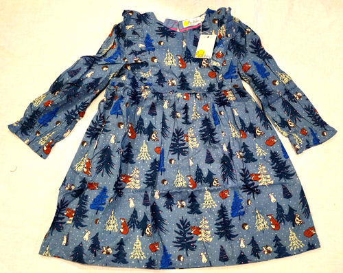 Mini Boden Frill Tiered Dress Fox Hedgehog Blue NWT New 5-6