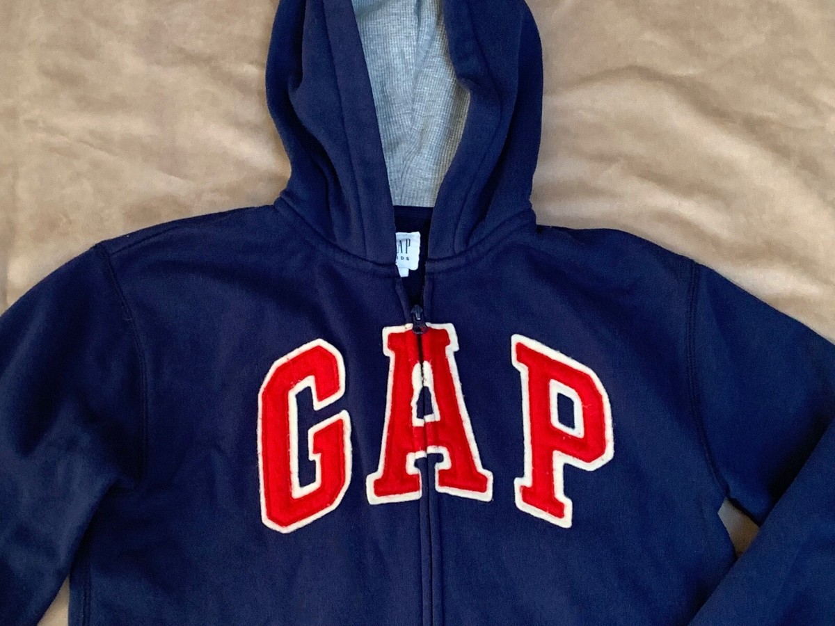 GAP Full Zip Navy Blue Hoodie Sweater Jacket Boys Kids XL 12 Red white LOGO