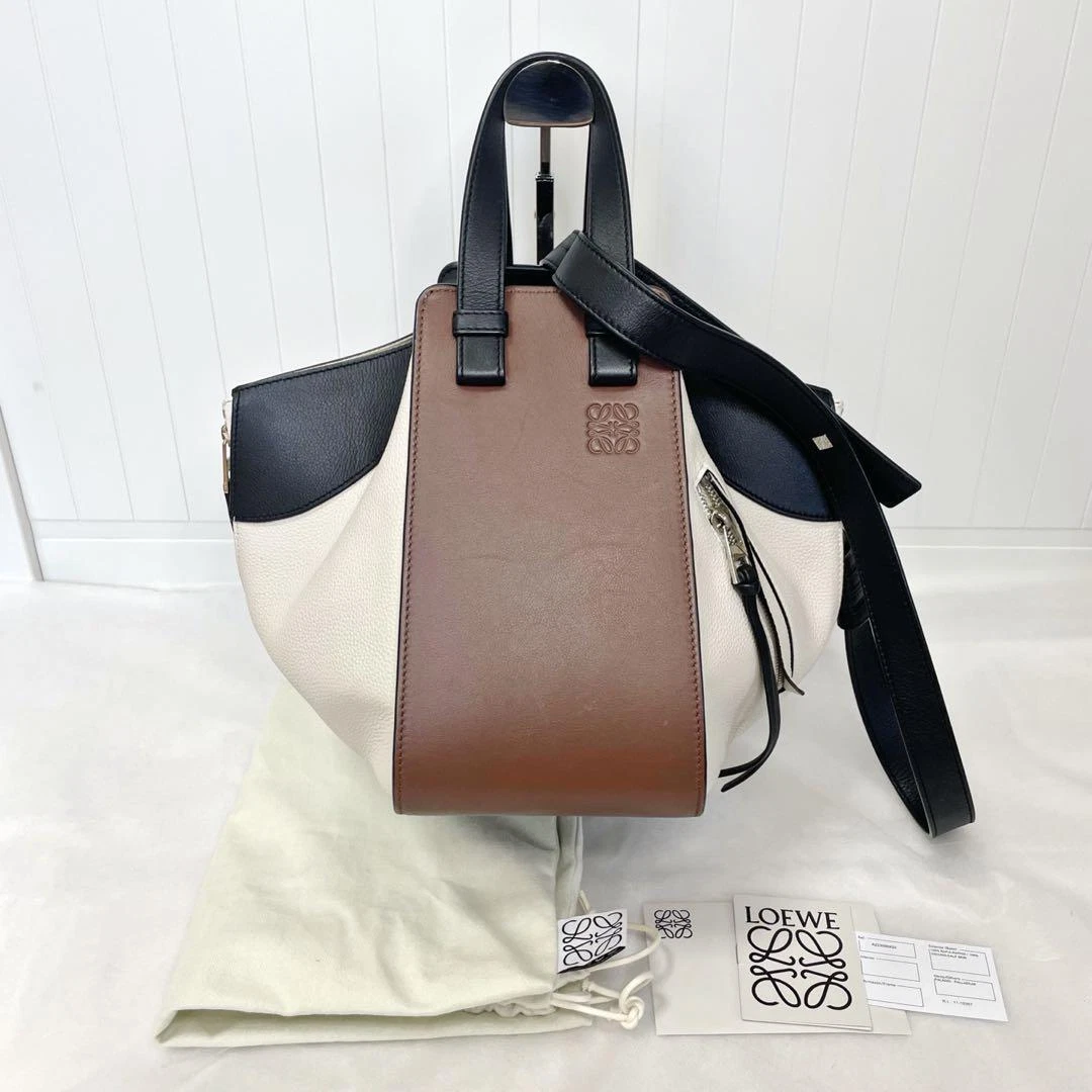 Loewe Hammock Small Bicolor Shoulder Bag Leather Brown White Black  w/storagebag | eBay