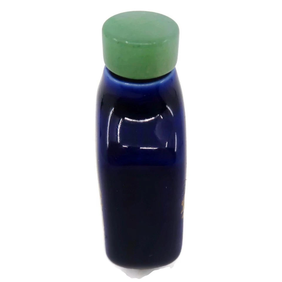 Tarro botella de tabaco vintage chino azul cobalto y dorado pájaro y floral, 2 3/4" Foto 2 de 4